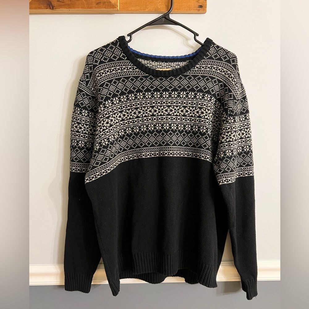 Vintage Sears Roebuck Fair Isle Knit Sweater Men’s XL Black & White